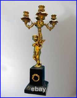 Antique Baroque Candelabra Gilt Bronze Nymph Left Arm Holding 5 Candles 22