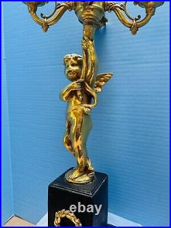 Antique Baroque Candelabra Gilt Bronze Nymph Left Arm Holding 5 Candles 22