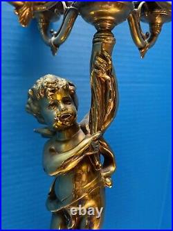 Antique Baroque Candelabra Gilt Bronze Nymph Left Arm Holding 5 Candles 22