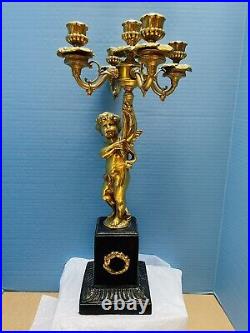 Antique Baroque Candelabra Gilt Bronze Nymph Left Arm Holding 5 Candles 22