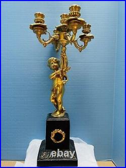 Antique Baroque Candelabra Gilt Bronze Nymph Left Arm Holding 5 Candles 22