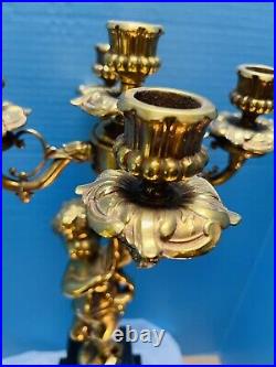 Antique Baroque Candelabra Gilt Bronze Nymph Left Arm Holding 5 Candles 22