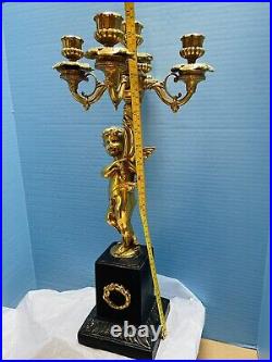 Antique Baroque Candelabra Gilt Bronze Nymph Left Arm Holding 5 Candles 22