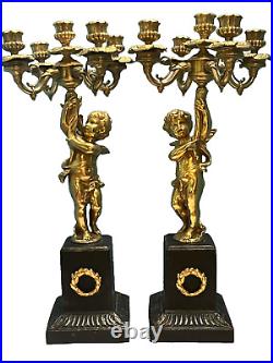 Antique Baroque Candelabra Gilt Bronze Nymph Left Arm Holding 5 Candles 22