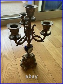 Antique Baroque French Porcelain & Brass Candelabra Tall 13 Inches