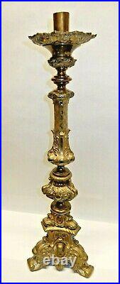 Antique Baroque Jesus Joseph Mary 31 Tall Heavyweight Brass Candle Holder
