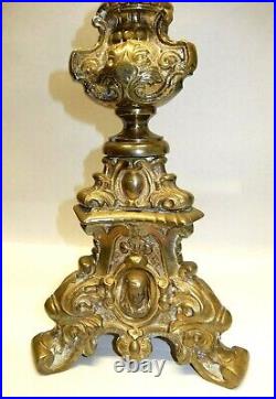 Antique Baroque Jesus Joseph Mary 31 Tall Heavyweight Brass Candle Holder