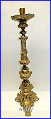 Antique Baroque Jesus Joseph Mary 31 Tall Heavyweight Brass Candle Holder