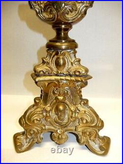 Antique Baroque Jesus Joseph Mary 31 Tall Heavyweight Brass Candle Holder