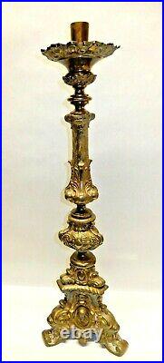 Antique Baroque Jesus Joseph Mary 31 Tall Heavyweight Brass Candle Holder