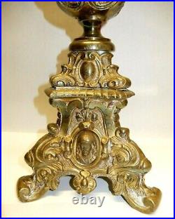 Antique Baroque Jesus Joseph Mary 31 Tall Heavyweight Brass Candle Holder