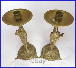 Antique Beautiful Brass Candlestick Pair Musician And Dancer Candle Holder