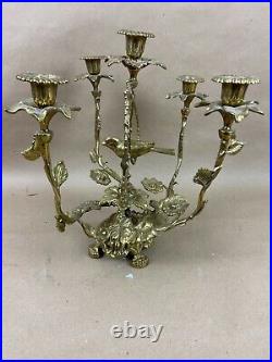 Antique Bird On Swing Bronze Brass 5 Arm Candelabra Candle Holder