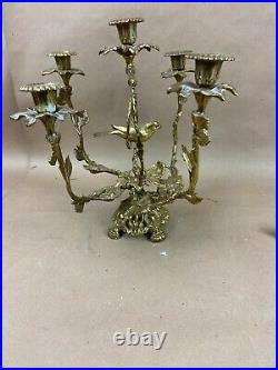 Antique Bird On Swing Bronze Brass 5 Arm Candelabra Candle Holder