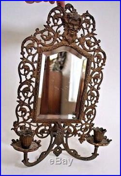Antique Bradley Hubbard Brass & Beveled Mirror Gothic Candle Holder wall Sconce