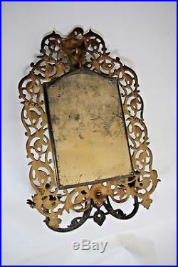 Antique Bradley Hubbard Brass & Beveled Mirror Gothic Candle Holder wall Sconce