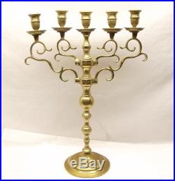Antique Brass 5 Arm Menorah Candle Holder Candelabra Judaica Jewish Vtg Shabbat