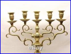 Antique Brass 5 Arm Menorah Candle Holder Candelabra Judaica Jewish Vtg Shabbat