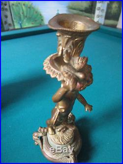 Antique Brass Angel Candle Holder Marble Base 9 1/2 Smll
