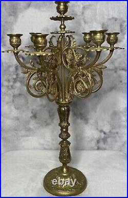 Antique Brass Candelabra 7 Taper Candle Holder Edwardian Victorian Circa 1890's