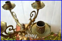 Antique Brass Candelabra Four Arm Candle Holder Marble Base Lion Paw Feet