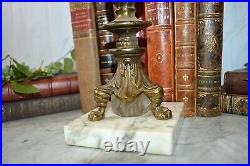 Antique Brass Candelabra Four Arm Candle Holder Marble Base Lion Paw Feet