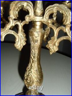 Antique Brass Candelabra Holder Pair 2 Heavy Ornate 5 Candle Turkish
