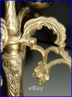 Antique Brass Candelabra Holder Pair 2 Heavy Ornate 5 Candle Turkish