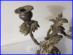 Antique Brass Candelabras Candle Holder Candlesticks Gilt Leaf Rococo Old Pair