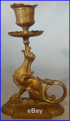 Antique Brass Candle Holder in Griffin/Dragon Shape