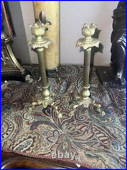 Antique Brass Candle Holders Italian Baroque Tall 2