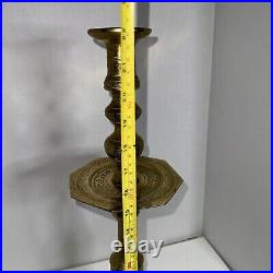 Antique Brass Candle Stick Holder 22 1/4 Inch Tall Ornate India