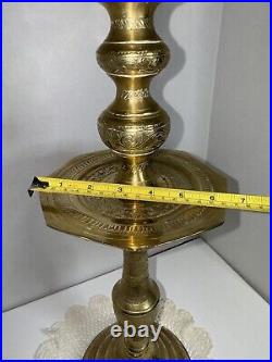 Antique Brass Candle Stick Holder 22 1/4 Inch Tall Ornate India