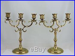 Antique Brass Candlestick Candle Holder Candelabra 3 Arm Pair