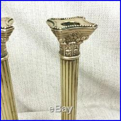 Antique Brass Candlesticks PAIR Tall Classical Corinthian Column Candle Holders