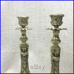 Antique Brass Candlesticks PAIR Tall Louis XV French Empire Candle Holders