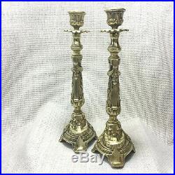 Antique Brass Candlesticks PAIR Tall Louis XV French Empire Candle Holders