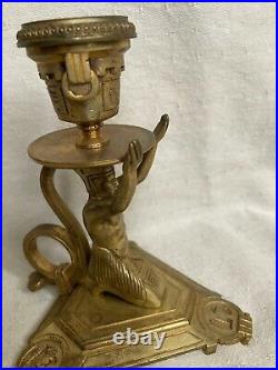 Antique Brass Chamberstick, Candleholder, Candlestick, Egyptian Revival