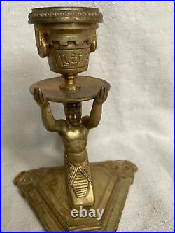 Antique Brass Chamberstick, Candleholder, Candlestick, Egyptian Revival