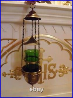 Antique Brass Church Candle Holder Hanging Sanctuary Lamp with Cherub Heads