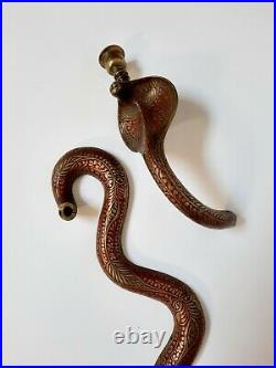 Antique Brass Cobra Wall Sconce Candle Holder Egyptian Revival Vintage