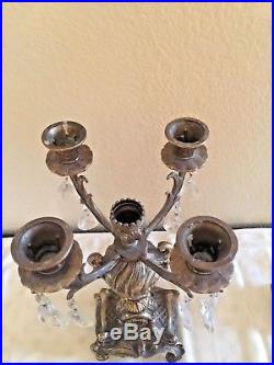 Antique Brass Crystal Candelabra Chandelier Table Lamp
