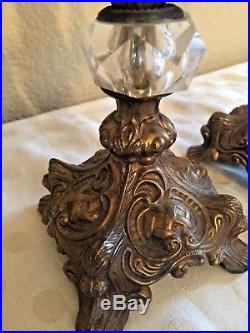 Antique Brass Crystal Candelabra Chandelier Table Lamp
