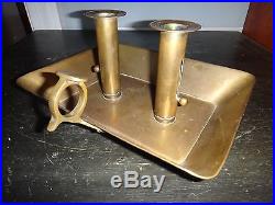 Antique Brass Double Push Up Chamber Candle Stick Holder 18th Century Soldered