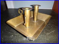 Antique Brass Double Push Up Chamber Candle Stick Holder 18th Century Soldered