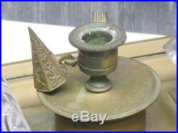 Antique Brass Glass Double Ink Well Candle Holder Snifter Pen Stand Bun Feet