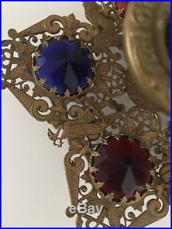 Antique Brass Jeweled Candle Holder Finger Fairy Lamp Egyptian Jewels