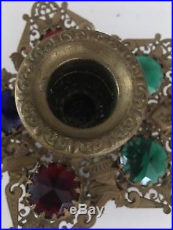 Antique Brass Jeweled Candle Holder Finger Fairy Lamp Egyptian Jewels