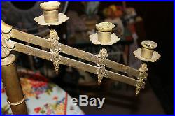 Antique Brass Metal Candelabra Candle Gothic Church Candle Holder Large Menorah