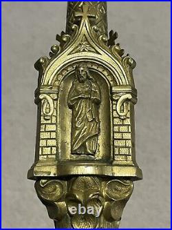 Antique Brass Ornate Church Candle Holder Lamp Religious Figures Detailed 26
